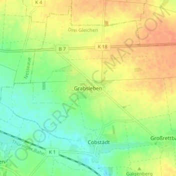 Topografische kaart Grabsleben, hoogte, reliëf