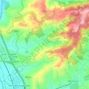 Topografische kaart Gambassi, hoogte, reliëf