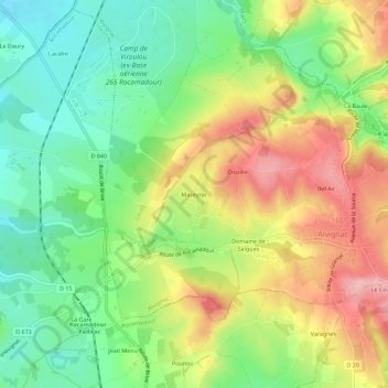 Topografische kaart Mazeyrac, hoogte, reliëf