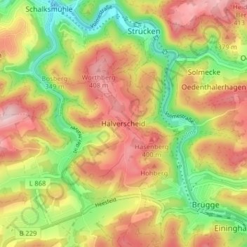 Topografische kaart Halverscheid, hoogte, reliëf