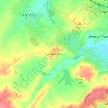 Topografische kaart Saddington, hoogte, reliëf