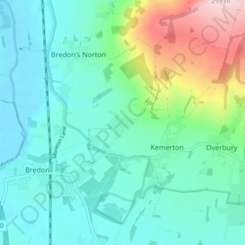 Topografische kaart Westmancote, hoogte, reliëf