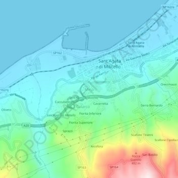 Topografische kaart Minà, hoogte, reliëf