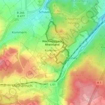 Topografische kaart Kommern-Süd, hoogte, reliëf