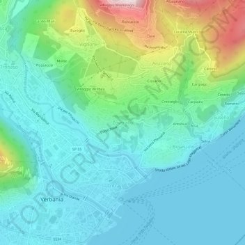 Topografische kaart Zoverallo, hoogte, reliëf