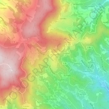 Topografische kaart Les Saignes, hoogte, reliëf
