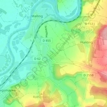 Topografische kaart Petite Hettange, hoogte, reliëf