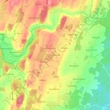 Topografische kaart Batzenweiler, hoogte, reliëf