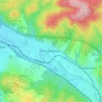 Topografische kaart Bruchhausen, hoogte, reliëf