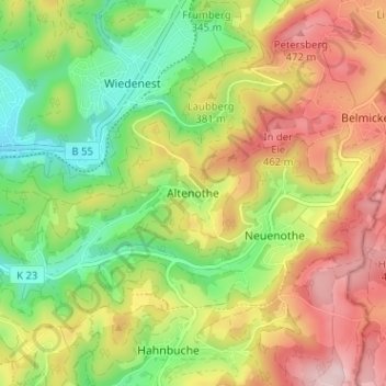 Topografische kaart Altenothe, hoogte, reliëf