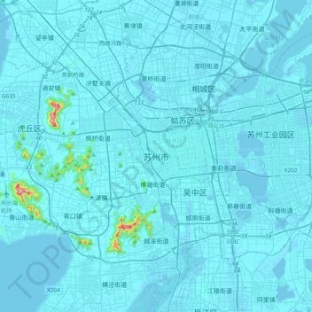 Topografische kaart 苏州市, hoogte, reliëf