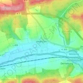 Topografische kaart Heersum, hoogte, reliëf