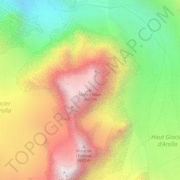 Topografische kaart Mont Collon, hoogte, reliëf