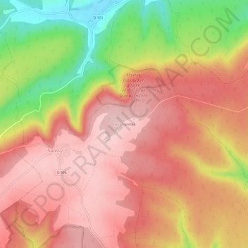 Topografische kaart Les Charmes, hoogte, reliëf