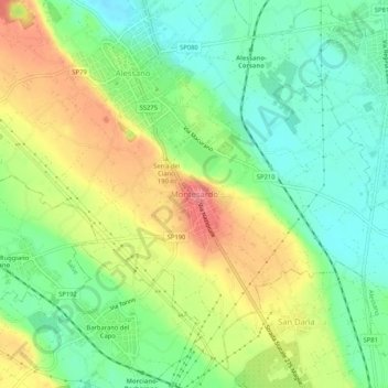 Topografische kaart Montesardo, hoogte, reliëf