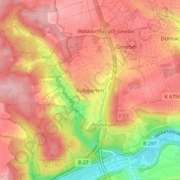 Topografische kaart Rübgarten, hoogte, reliëf