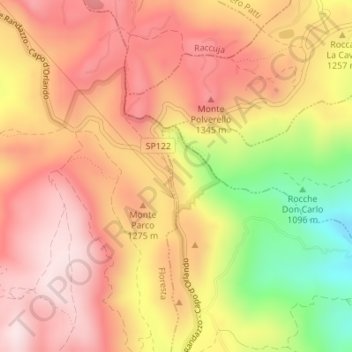 Topografische kaart Favoscuro, hoogte, reliëf