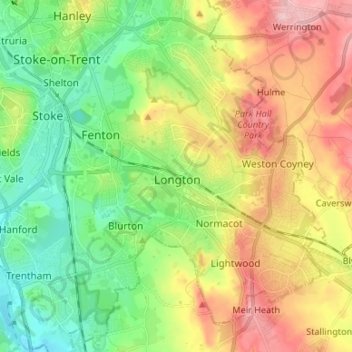 Topografische kaart Longton, hoogte, reliëf