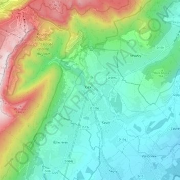 Topografische kaart Gex, hoogte, reliëf