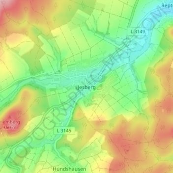 Topografische kaart Jesberg, hoogte, reliëf