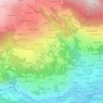 Topografische kaart Rumiod, hoogte, reliëf