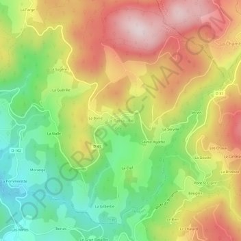 Topografische kaart La Renaudie, hoogte, reliëf