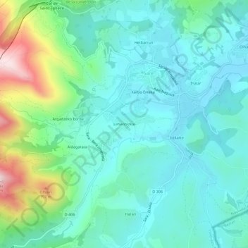 Topografische kaart Lehenbizkai, hoogte, reliëf