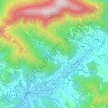 Topografische kaart Case Benti, hoogte, reliëf
