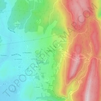 Topografische kaart Belligneux, hoogte, reliëf