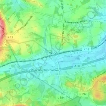 Topografische kaart Velpe, hoogte, reliëf
