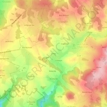 Topografische kaart Le Bes, hoogte, reliëf