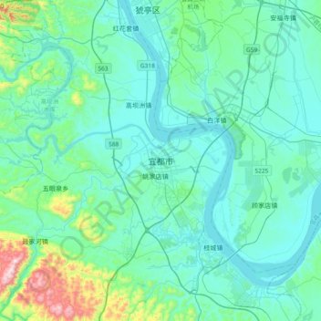 Topografische kaart 宜都市, hoogte, reliëf