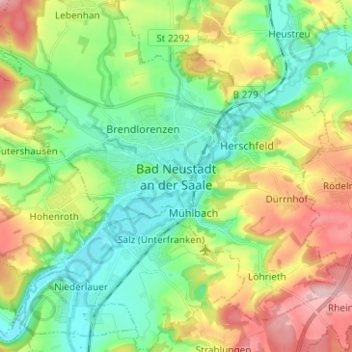 Topografische kaart Bad Neustadt an der Saale, hoogte, reliëf