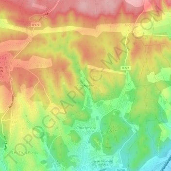 Topografische kaart Font Aubarne, hoogte, reliëf