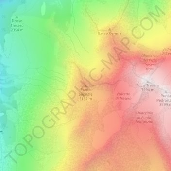 Topografische kaart Punta Segnale, hoogte, reliëf