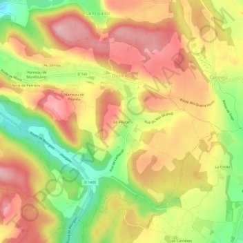 Topografische kaart Le Village, hoogte, reliëf
