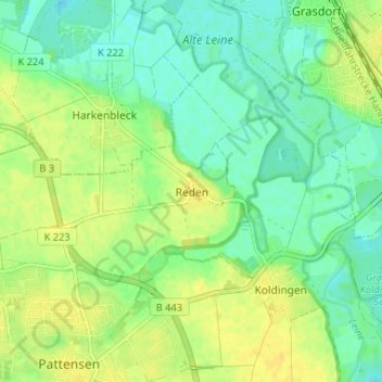 Topografische kaart Reden, hoogte, reliëf