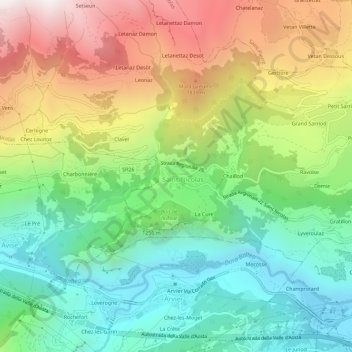Topografische kaart Fossaz, hoogte, reliëf