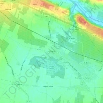Topografische kaart La Pallue, hoogte, reliëf