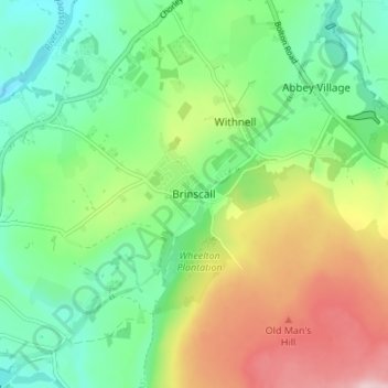 Topografische kaart Brinscall, hoogte, reliëf