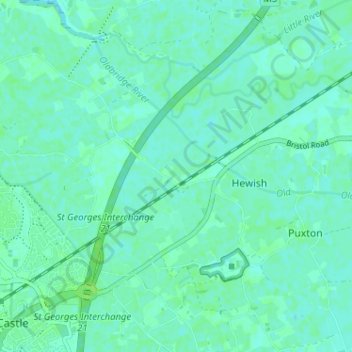 Topografische kaart West Hewish, hoogte, reliëf
