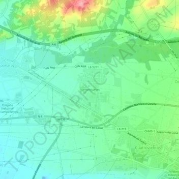 Topografische kaart Fuentesnuevas, hoogte, reliëf