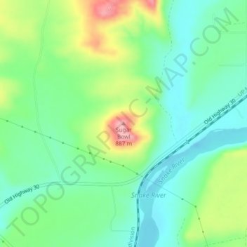 Topografische kaart Sugar Bowl, hoogte, reliëf