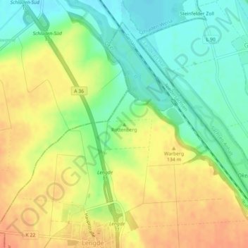 Topografische kaart Rottenberg, hoogte, reliëf