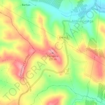 Topografische kaart Corujeira, hoogte, reliëf