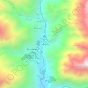 Topografische kaart Phakding, hoogte, reliëf