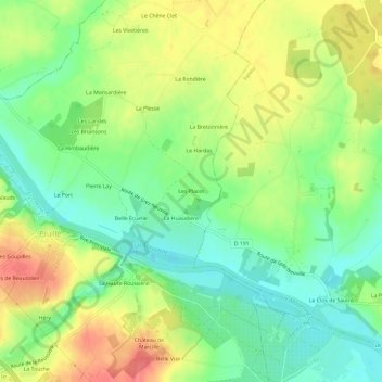 Topografische kaart Les Places, hoogte, reliëf