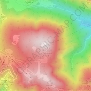 Topografische kaart el Pedró (Rasos de Peguera), hoogte, reliëf