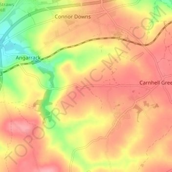 Topografische kaart Gwinear, hoogte, reliëf