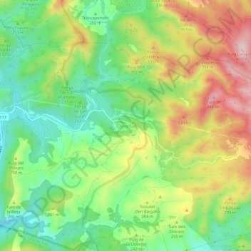 Topografische kaart Olivella, hoogte, reliëf